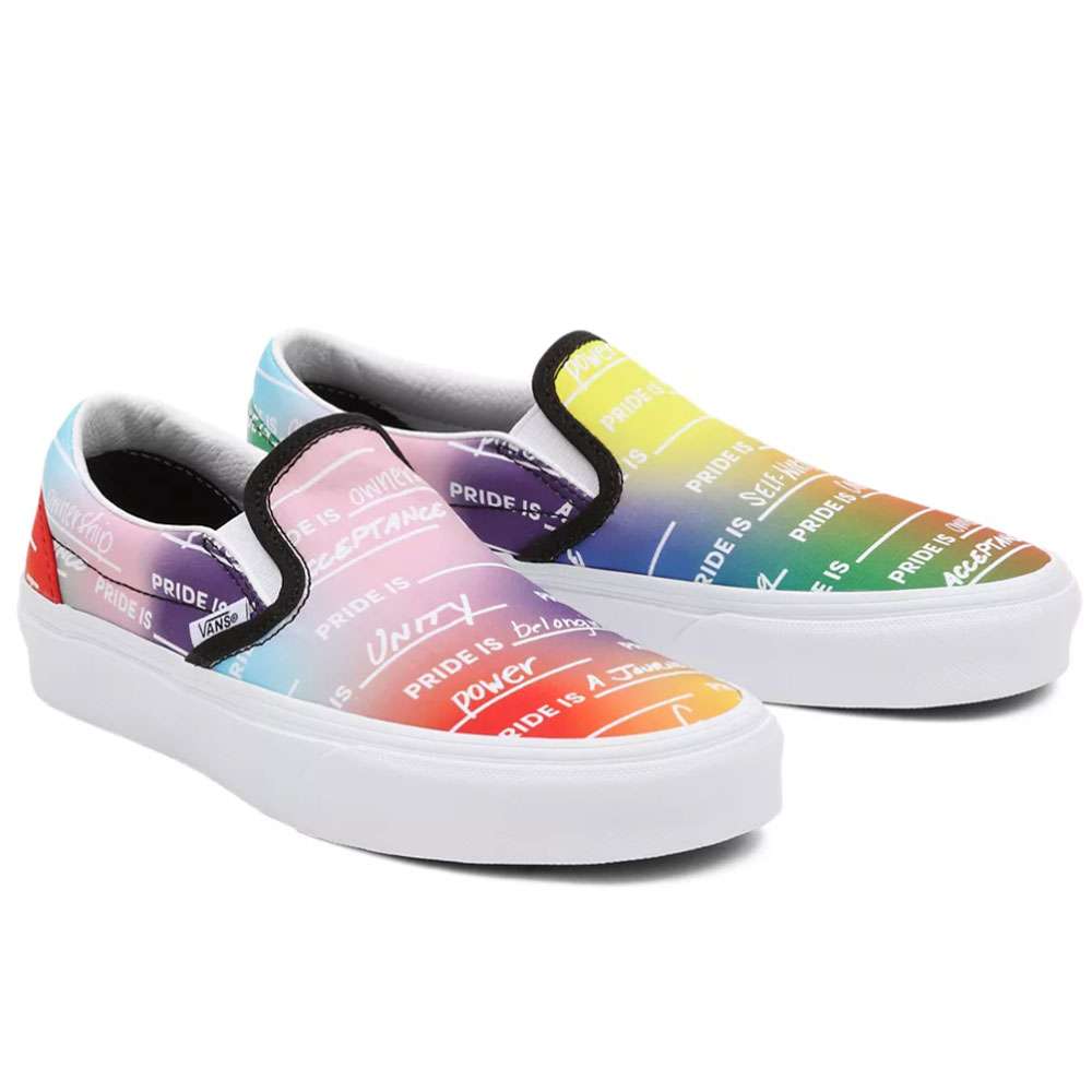 Vans white rainbow slip ons hotsell