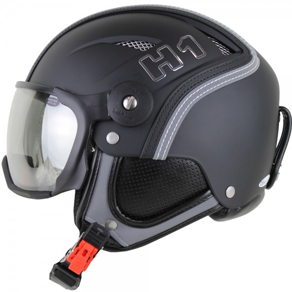 HMR H1 Leather Skihelm mit Visier Strongest Black