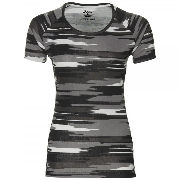 asics fuzeX Printed Short-Sleeve Top Damen-Laufshirt Impulse Dark Grey