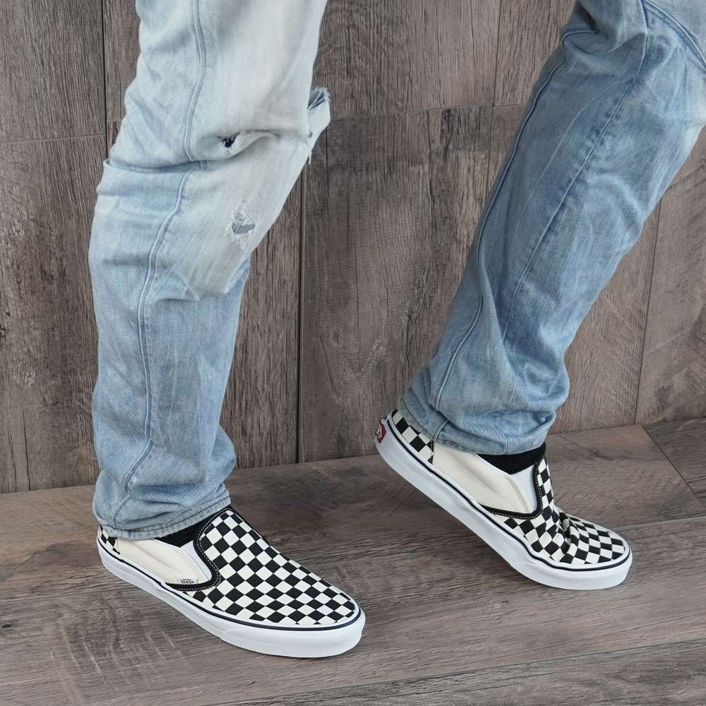 Black and white checkered vans slip ons online